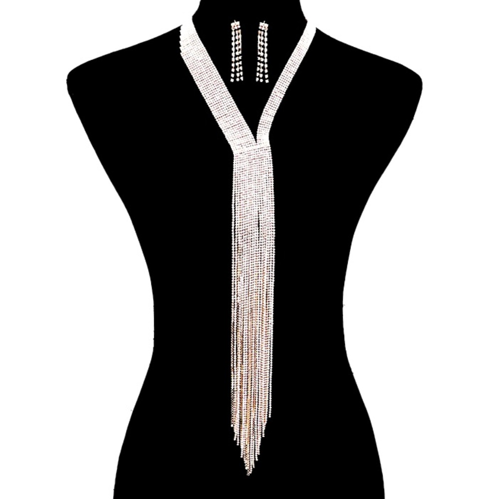 Gold Rhinestone Pave Y Statement Necklace
